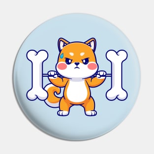 Cute Shiba Inu Lifting Bone Barbell Cartoon Pin