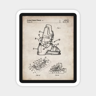 Ski Boots Patent - Skier Ski Lodge Chalet Art - Antique Magnet