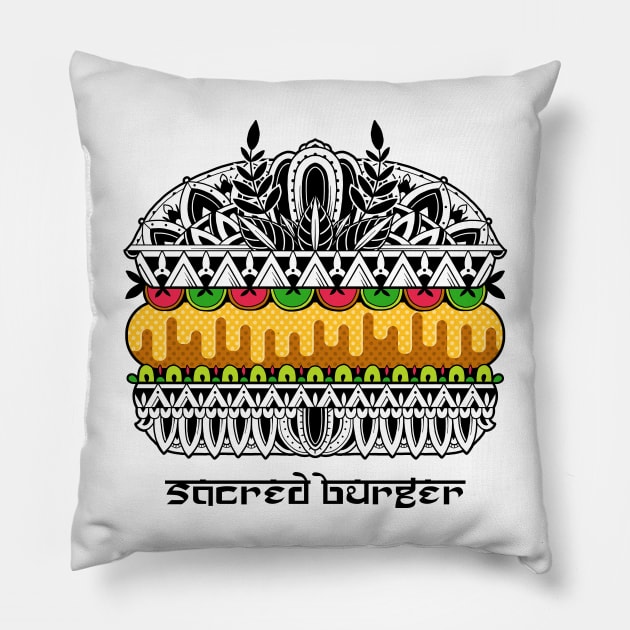 Sacred Burger Pillow by GODZILLARGE