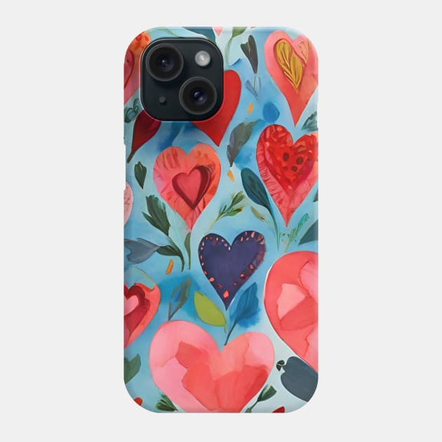 Colorful Watercolor Red And Pink Hearts Pattern Phone Case by ZAZIZU