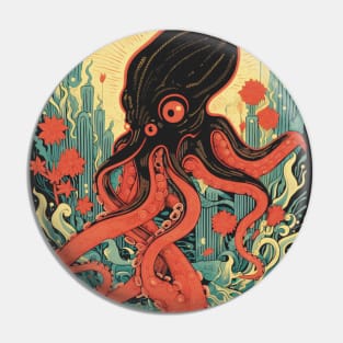 Retro Octopus In Atlantis Sea Art Pin