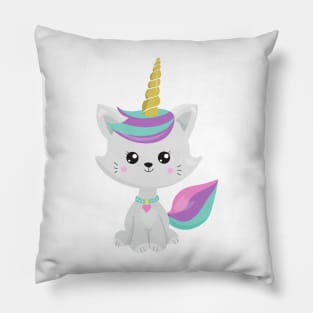 Unicorn Cat, Cute Cat, Little Cat, Gray Cat, Kitty Pillow