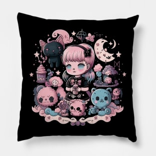 Cute Girl And Beers Goth Spooky For Little Anime Girls Lovers Pillow