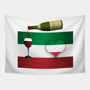 Italian Flag With Red Wine And Heart Tapestry