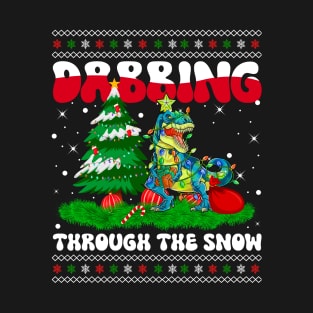 Dabbing Through The Snow T-Rex Dinosaur Christmas Lights Dabbing Dinosaur T-Shirt