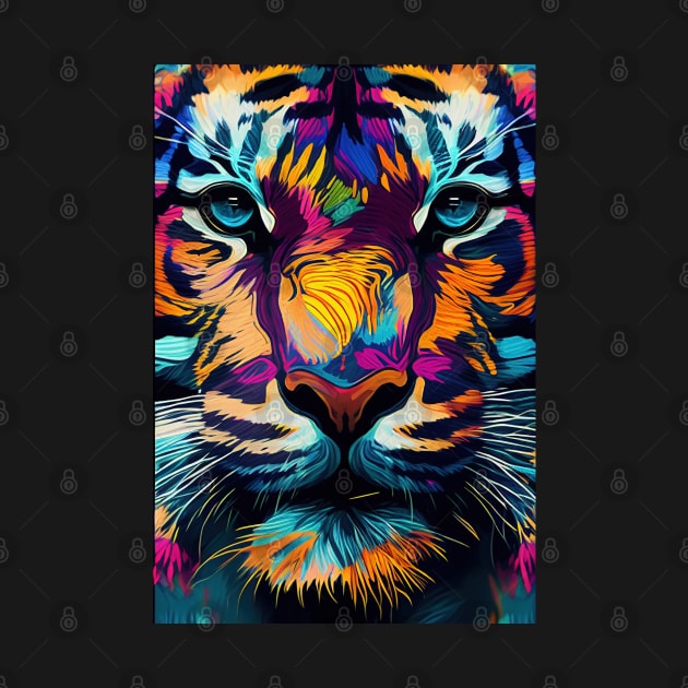 Pop Art Tiger Face In Vibrant Colors - A Unique and Playful Art Print For Animal Lovers by Whimsical Animals