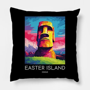 A Pop Art Travel Print of Easter Island - Chile Pillow