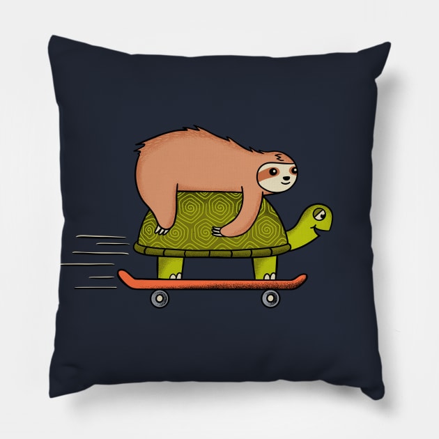 Sloth and turtle skateboard Pillow by coffeeman