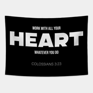 Bible Scripture Colossians 3:23 Quote White Tapestry