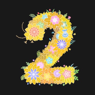 "2" Floral Letter Number T-Shirt
