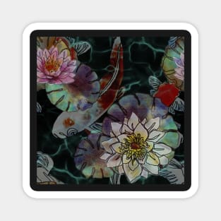 Lotus flowers black koi fish Magnet