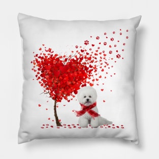 Happy Valentine's Day Heart Tree Love White Bichon Frise Pillow