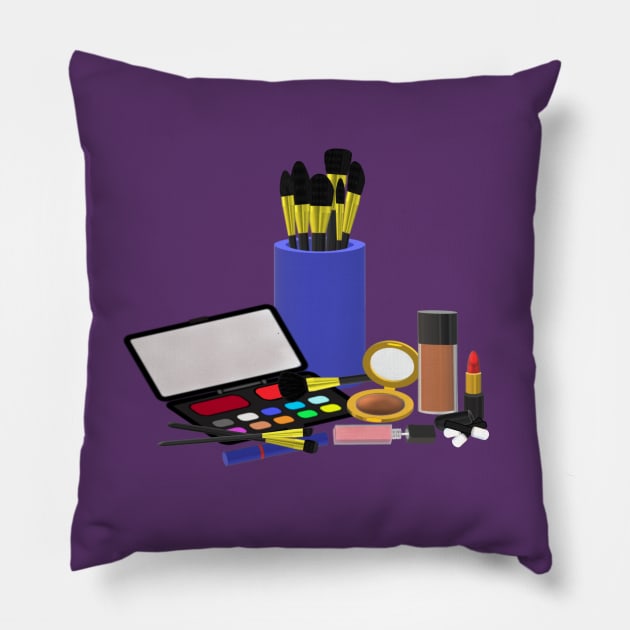 Makeup Collection (Deep Shades. Purple Background.) Pillow by Art By LM Designs 