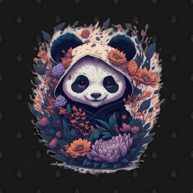 Cute Ninja Panda With Flowers Art Martial Floral Baby Pana by BaliChili