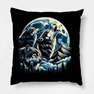 Three Wolves howling at the moon - Moonlight Pillow