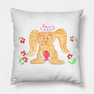 Happy Easter. Cute Easter bunny for kids and adults. Festive design for the whole family. Cartoon character Pillow