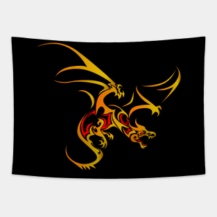 Flying Dragon in Tattoo/Tribal Style, Gold with Red accents Tapestry