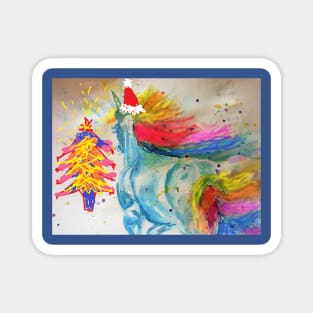 Unicorn Christmas Watercolour Painting Magnet