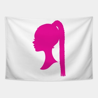 Hot pink Black Barbie with braids silhouette Tapestry