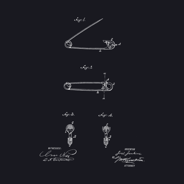 Safety Pin Vintage Patent Hand Drawing by TheYoungDesigns