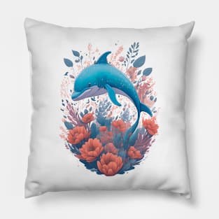 Dolphin with Flowers Pillow