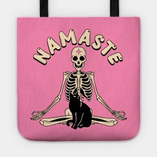 Yoga Namaste Black Cat in pink Tote