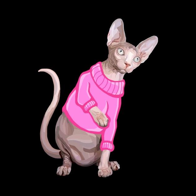 Cozy Sphynx Cat with Pink Knit Sweater by Art by Deborah Camp