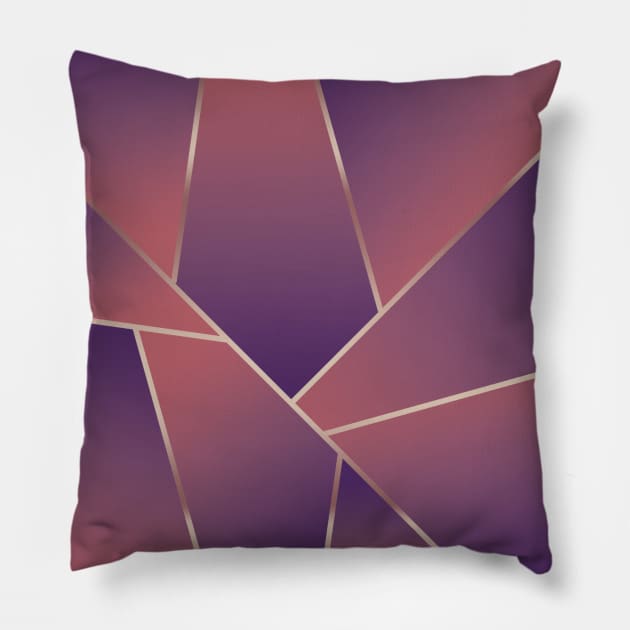 Pink Purple Ombre Gold Geometric Fractal Pillow by Printable Pretty