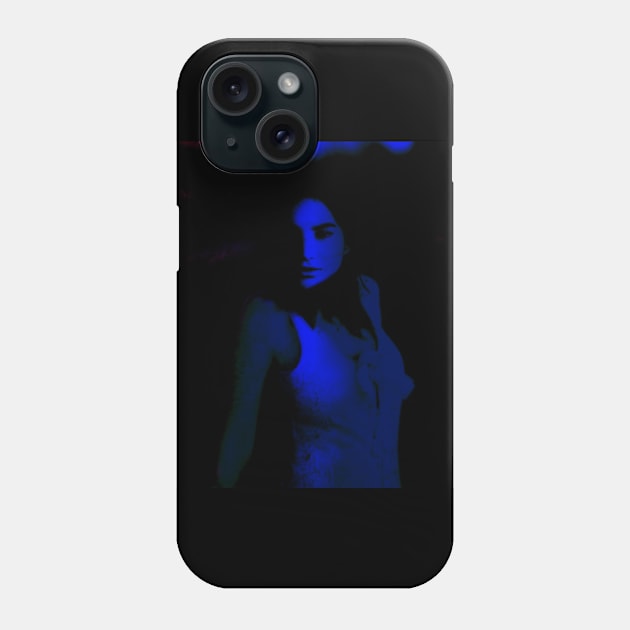 Portrait, digital collage, special processing. Disturbed woman, looking on us. Beautiful. Blue light line. Phone Case by 234TeeUser234