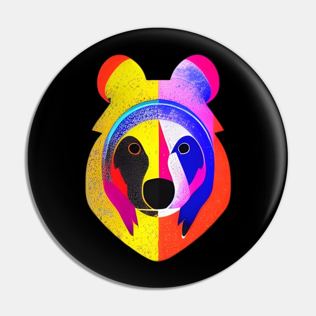 Pop Art Bear Face Pin by Chance Two Designs