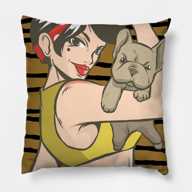 Woman Bulldog Pinup Pillow by TheRealestDesigns