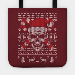 Ugly Knit Sweater Pattern of Evil Santa Claus Skull Tote