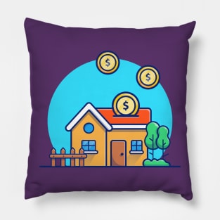 House with Gold Money Cartoon Pillow