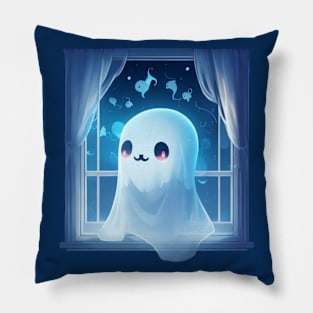 cute little ghost see on a window Pillow