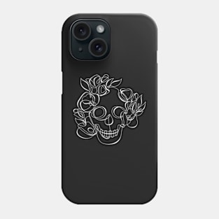 Minimalistic Continuous Line Skull with Poppies Phone Case