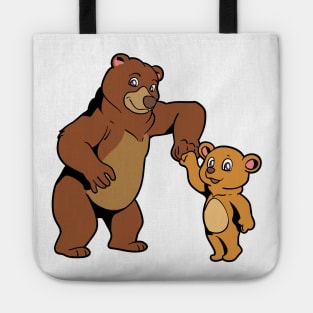 Father and son make fistbump - bear Tote