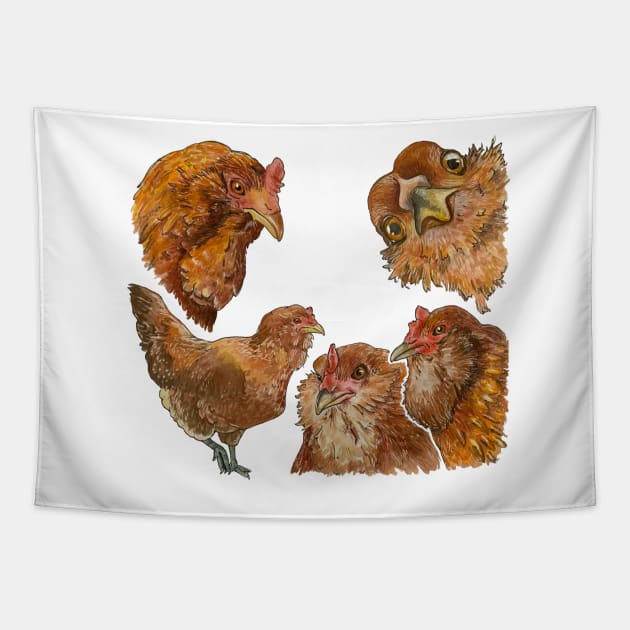 Easter Egger Chicken Watercolor hen Tapestry by AdrienneSmith.Artist