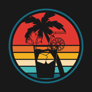 Summer Vacation Retro Beach Drink with Ice, Lemon, Palm Tree T-Shirt