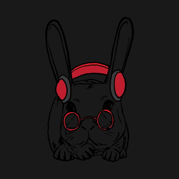 Rabbit Clipart Rabbit Line Art Bunny Wearing Red Headphone and Glasses by StacysCellar