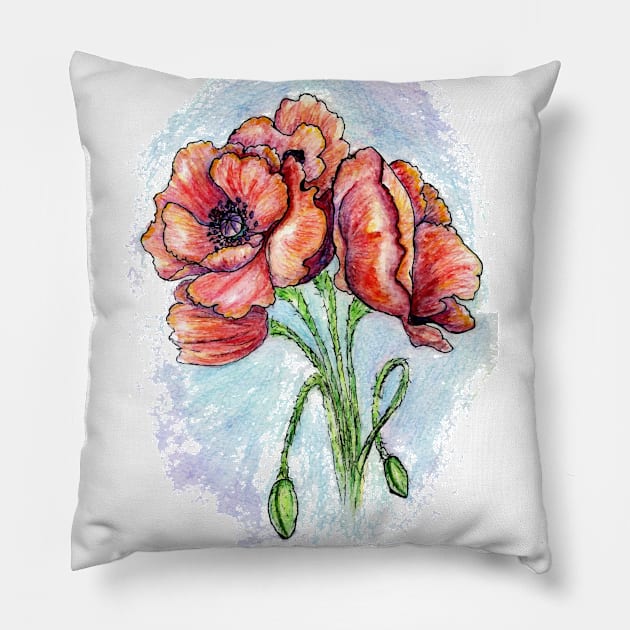 Poppy Flowers Pillow by AnnArtshock