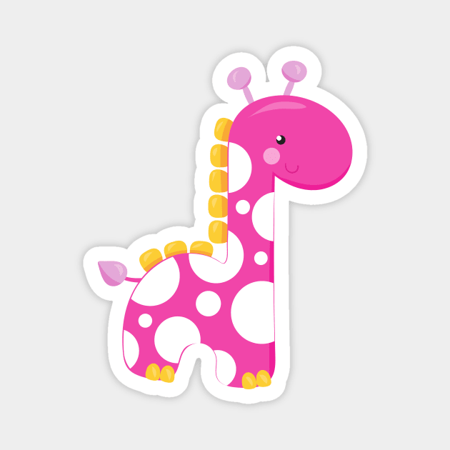 Cute Giraffe, Baby Giraffe, Pink Giraffe, Animal Magnet by Jelena Dunčević