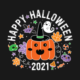 Cute Kawaii Halloween 2021 Pumpkin Mushroom Ghost Bats T-Shirt