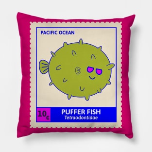 Kawaii Cute Smiley Pufferfish, Ocean Stamp Collection, Pufferfish Lover Pillow