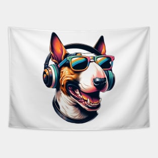 Bull Terrier as Smiling DJ in Japanese Art Style Tapestry