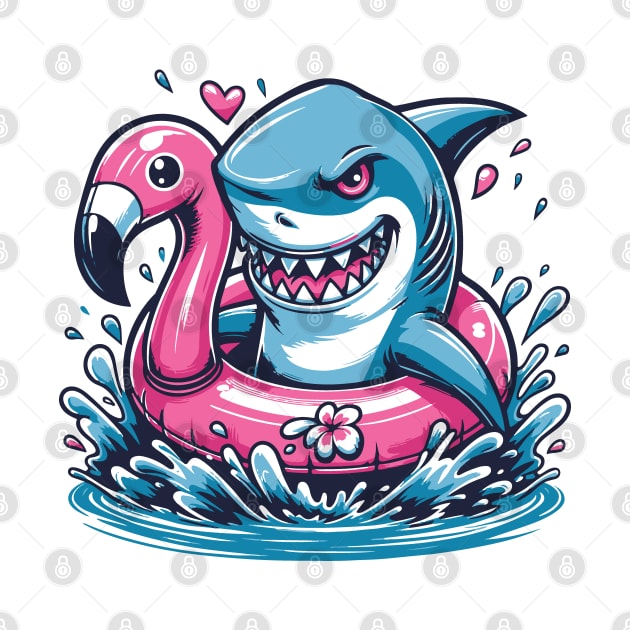 Shark & Flamingo Pool Party Summer Fun Beach Humor by Graphic Duster