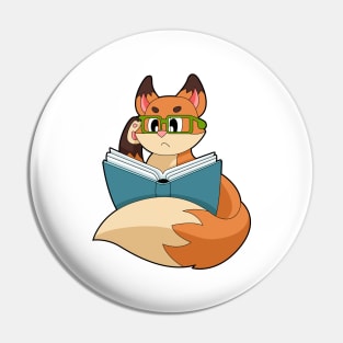 Fox as Nerd with Book & Glasses Pin