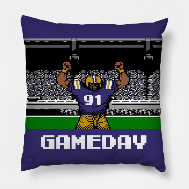 Purple and Gold Football Gameday Retro 8 Bit Linebacker W Pillow by SLAG_Creative