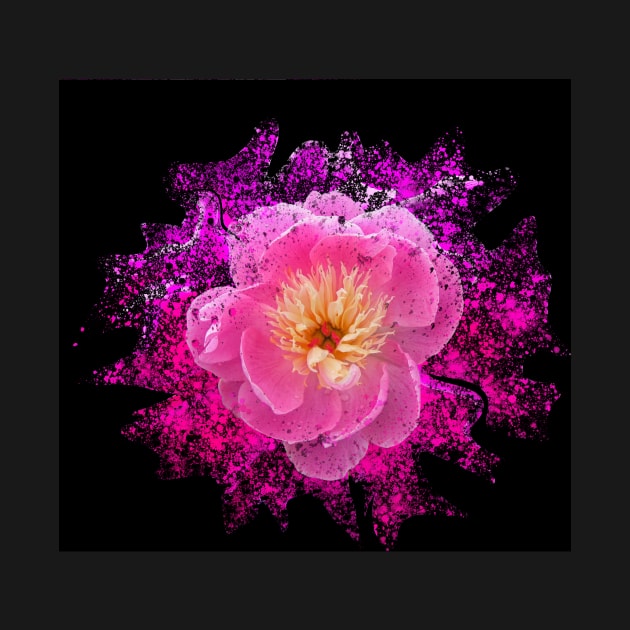 Chinese peony with paint splatter effect by RosNapier