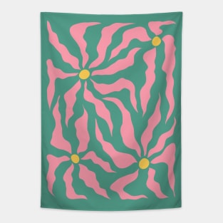 Groovy abstract flowers, Green pink retro print, 90s, Indie decor, Cottagecore, Flower market Tapestry