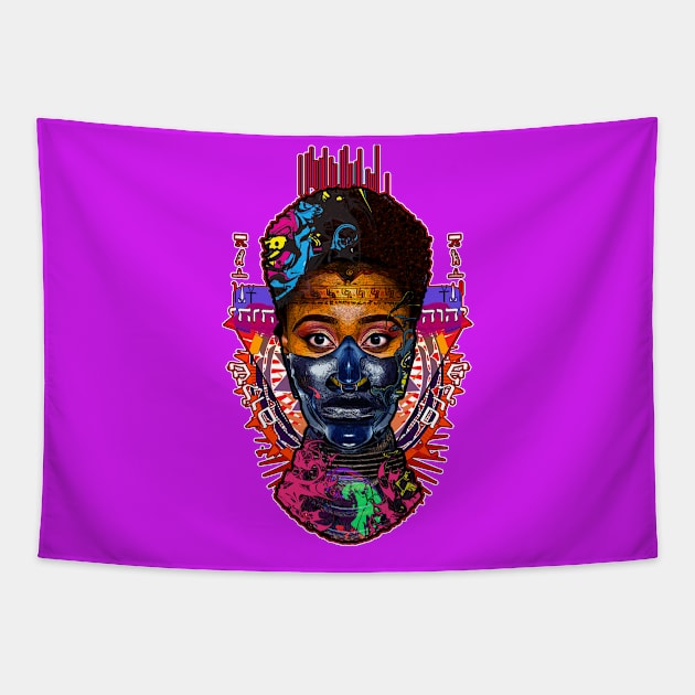 Afro Hair Black Girl Shogun Melanin Ronin Warrior Tapestry by Glass Table Designs